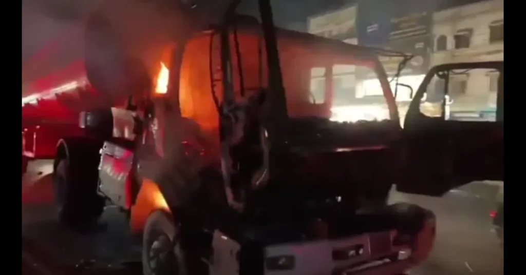 Powerhouse Chowrangi Accident: Dumper Hits Biker, 9 Trucks Set Ablaze