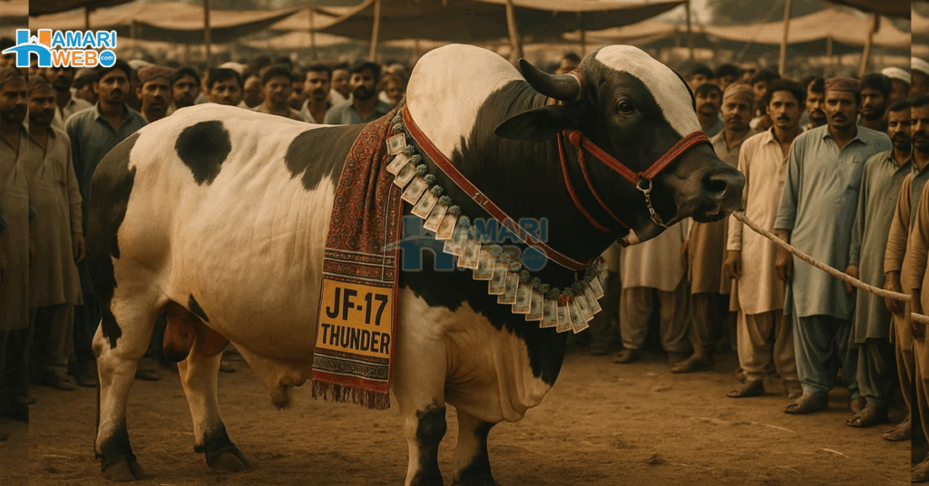 Massive 1600kg Bull “JF-17 Thunder” Sold for Rs5 Million at Hyderabad Cattle Mandi