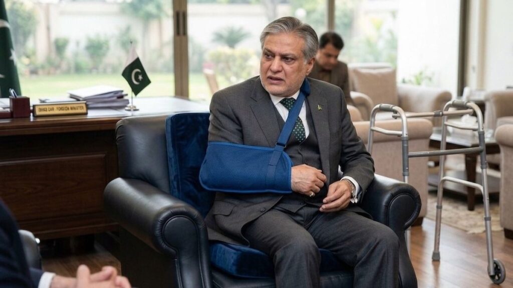 Ishaq Dar Suffers Shoulder Fracture, Continues Official Duties in Islamabad