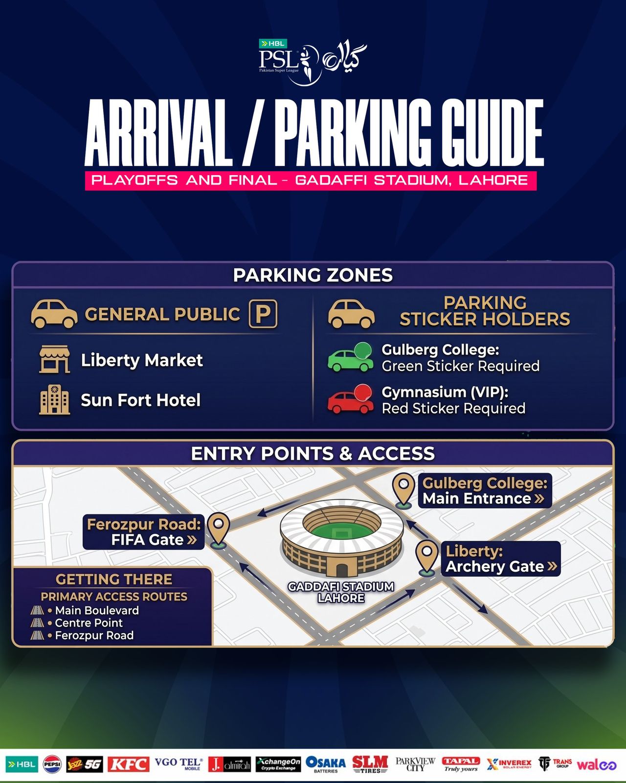 PSL 11 Final: Guide to Parking and Entry at Gaddafi Stadium