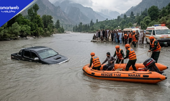 Toyota Vigo Swept Away in Kunhar River in Naran, Four Friends Rescued